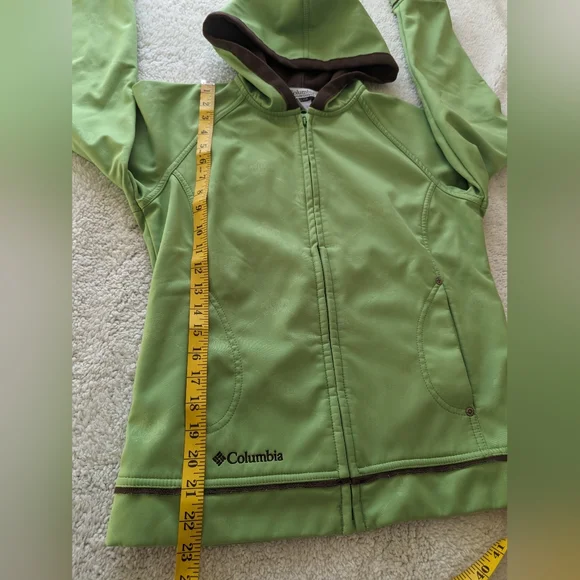 Columbia soft shell hoodie jacket, lined in fleece, lime green S. - Picture 5 of 10
